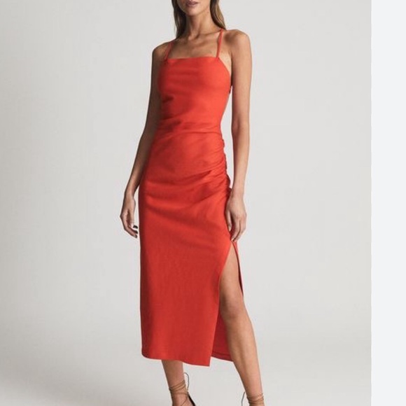Reiss Dresses & Skirts - Reiss Red Midi Slip Dress with Side Slit